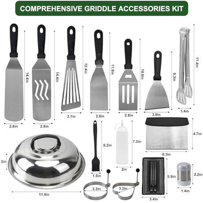 CEWOR 19pcs Flat Top Grill Accessories, Griddle Accessories Kit for Blackstone and Camp Chef, Professional Grilling Accessories, Grill Spatula Set with Enlarged Spatulas, Basting Cover for BBQ - CookCave