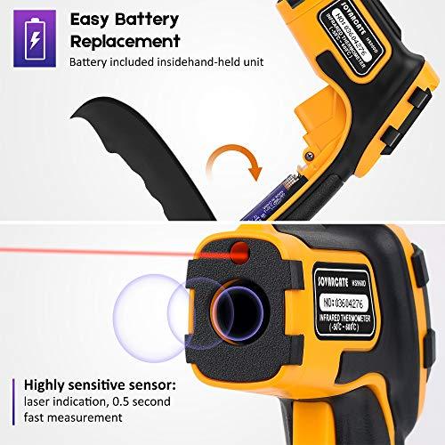 Infrared Thermometer Non-Contact Digital Laser Temperature Gun -58℉～1112℉(-50℃～600℃) Adjustable Emissivity IR Temp Gun - for Cooking/BBQ/Food/Fridge/Pizza Oven/Engine - Meat Thermometer Included - CookCave