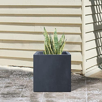 Kante 10 Inch Square Concrete Planter for Outdoor Indoor Home Patio Garden, Large Plant Pot with Drainage Hole and Rubber Plug, Charcoal - CookCave