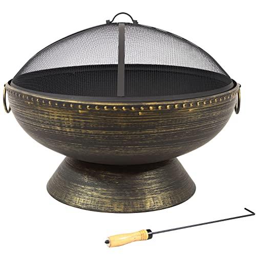 Sunnydaze 30-Inch Fire Pit Bowl with Spark Screen, Fireplace Poker, and Metal Grate - Black High-Temperature Paint Finish - CookCave