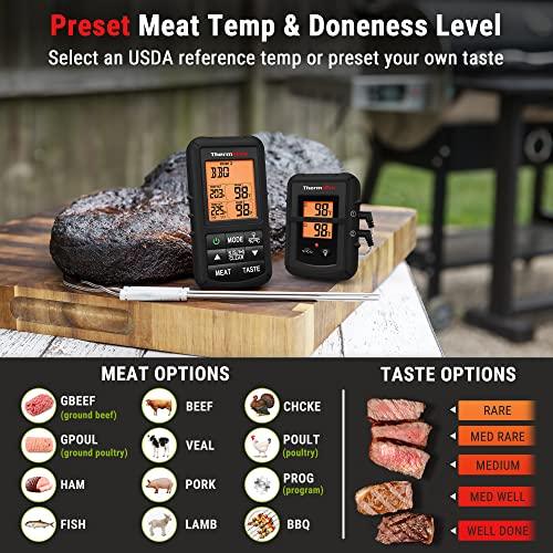 ThermoPro TP20B Black 500FT Wireless Meat Thermometer with Dual Meat Probe, Digital Cooking Food Meat Thermometer Wireless for Smoker BBQ Grill Thermometer, NSF Certified - CookCave