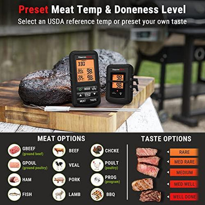 ThermoPro TP20B Black 500FT Wireless Meat Thermometer with Dual Meat Probe, Digital Cooking Food Meat Thermometer Wireless for Smoker BBQ Grill Thermometer, NSF Certified - CookCave