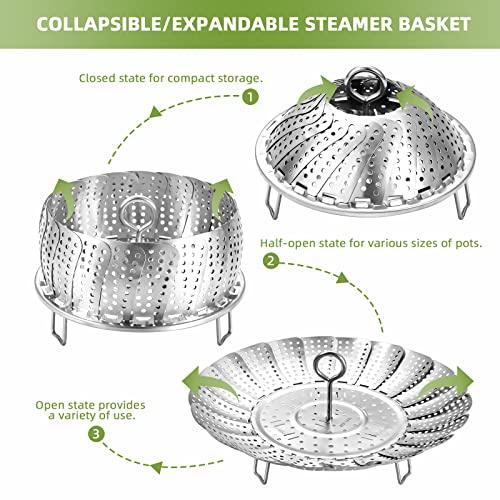 Steamer Basket, Premium Stainless Steel Vegetable Steamer Basket for Veggies & Seafood Cooking, Expandable Food Steaming Basket Fits for Various Size Pots & Pans (6.4" to 10") LAIHIFA - CookCave