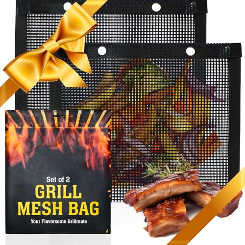 Grilling Accessories , 2 PCS BBQ Mesh Grill Bags , Reusable Non-Stick Grilling Pouches For Charcoal , Gas , Electric , Outdoor Grill & Smoker , Large Size 12.5 x 10.6 , Easy To Clean , Heat Resistant , Dishwasher - Safe , Gifts For The Barbecue Lover - CookCave