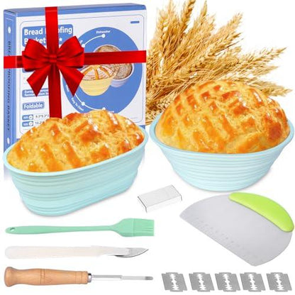 Gardon Sourdough Bread Baking Supplies, Bread Proofing Basket, Bread Basket Making Supplies Tool, 9" Bread Proofing Basket, Non-Stick Bread Making Tools, Proofing Bowls, Gift For Mother Or Wife, Green - CookCave