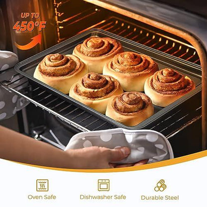 LINKLIFE Baking Set Nonstick 6-Piece Baking Pans Set, Includes Muffin Pan with Lid, Cookie Sheets, Square Pan, Loaf Pan, Roast Pan, Carbon Steel Oven Kitchen Bakeware Sets - CookCave