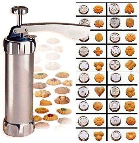 Cookie Press Maker Kit for DIY Biscuit Maker and Decoration with 8 Stainless Steel Cookie discs and 8 nozzles (Stainless Steel) - CookCave