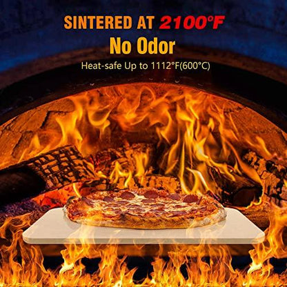 KORCCI Large Pizza Stone for Oven and Grill 15 x 12", Free Wooden Pizza Peel paddle, Durable and Safe Baking Stone for grill, Thermal Shock Resistant cooking stone - CookCave