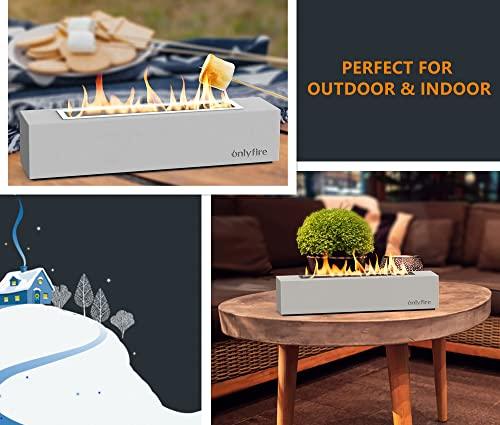 Onlyfire Tabletop Fireplace with Extinguisher Lid, 18” Portable Smokeless Fire Pit for Outdoor & Indoor, Clean Burning Alcohol Bio Ethanol Firepit, Concrete Rectangular Fire Bowl with Non-Slip Pad - CookCave