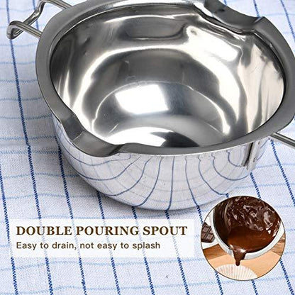 Milkary 2 Pieces Stainless Steel Double Boiler Pot with 2 Metal Spoon, Chocolate Melting Pot for Melting Chocolate, Butter, Cheese, Candle and Wax Making Kit Double Spouts 400ml/14oz - CookCave