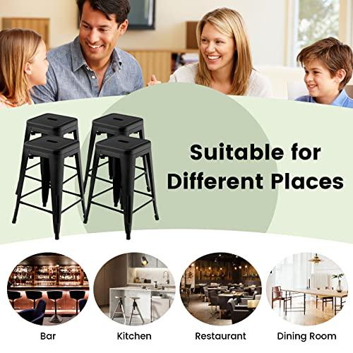 COSTWAY Bar Stools Set of 4, 24” Stackable Metal Stools with Square Seat & Handing Hole, X-Shaped Reinforced Design, Backless Bar Chairs for Kitchen, Dining Room, Pub (Black, 24‘’) - CookCave