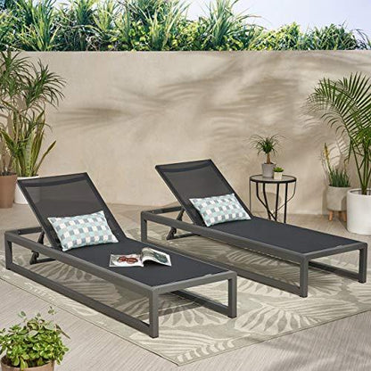 Christopher Knight Home Eudora Outdoor Chaise Lounge (Set of 2), Aluminum, Black, Gray - CookCave