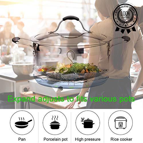 Steamer Basket Stainless Steel Vegetable Basket Metal Handle Folding Silicone Feet Steamer Insert for Cooking Veggies Fish Seafood Include Safety Tool,Fit Various Pot Pressure Cooker (5.5" to 9") - CookCave