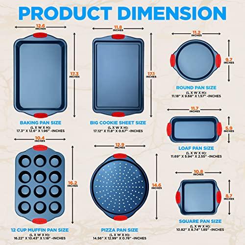 NutriChef 8-Piece Nonstick Bakeware Set - PFOA, PFOS, PTFE-Free Carbon Steel Baking Trays w/Heatsafe Silicone Handles, Oven Safe Up to 450°F, Pizza Loaf Muffin Round/Square Pans, Cookie Sheet - CookCave