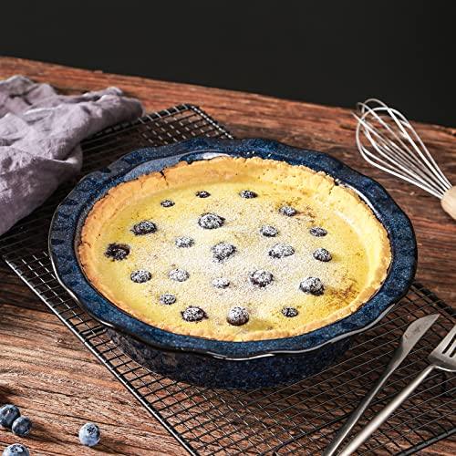 vicrays Ceramic Pie Pan for Baking - 9 inch Pie Plate, Round, Fluted and Deep Pie Dish for Tart, Pizza, Apple Pie, Quiche, Pot Pies, Cake - Reactive Glaze (Starry Blue) - CookCave