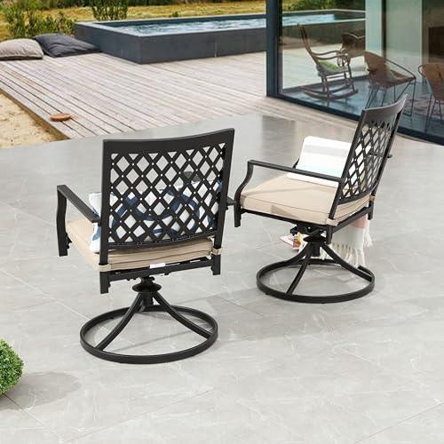 LOKATSE HOME Patio Swivel Rocker Furniture Metal Outdoor Dining Chairs with Cushion Set of 2 - CookCave