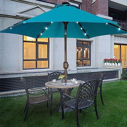 Blissun 7.5 ft Solar Umbrella 18 LED Lighted Patio Umbrella Table Market Umbrella with Tilt and Crank Outdoor Umbrella for Garden, Deck, Backyard, Pool and Beach (Cerulean) - CookCave