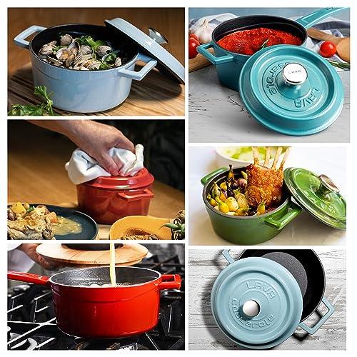 LAVA 10 Quarts Cast Iron Dutch Oven: Multipurpose Stylish Round Shape Dutch Oven Pot with Glossy Sand-Colored Three Layers of Enamel Coated Interior with Trendy Lid (Orange) - CookCave
