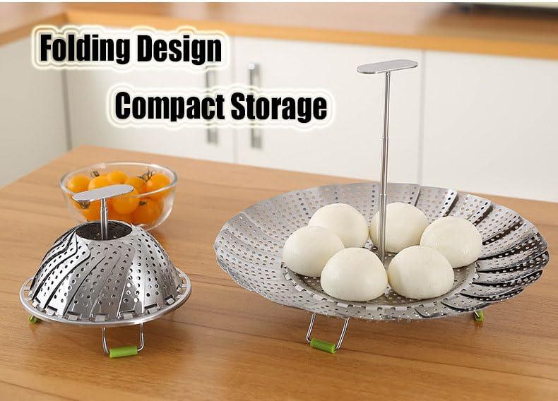 Vegetable Steamer Basket for Cooking Food Veggie Broccoli Meat Steamer Pot Cooker Expandable Steel Steamer (5.5"-9") - CookCave