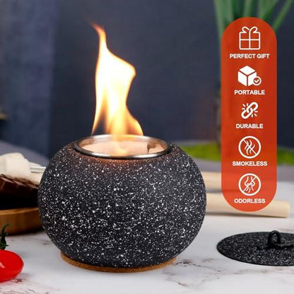 CROWN FIRE - 2 Pack Concrete Tabletop Smores Fire Pit, Ethanol Table Top Firepit, with 2 Roasting Sticks for Smores Maker, Portable Mini Tabletop Fireplace for Indoor and Outdoor, Perfect for Parties - CookCave