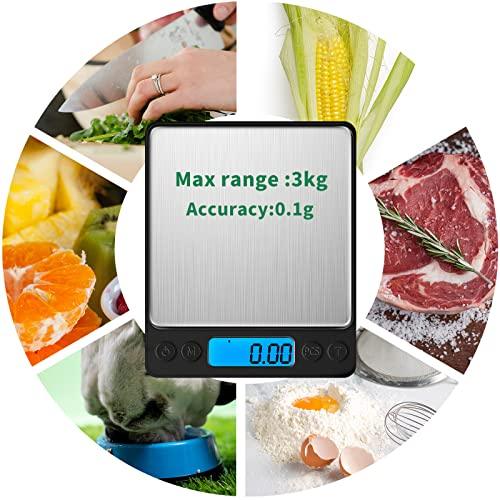 Upgraded Large Size Food Scale for Food Ounces and Grams, YONCON Kitchen Scales Digital Weight for Cooking, Baking, 3kg by 0.1g High Accurate Gram Scale with 2 Tray, Tare Function, LCD Display - CookCave