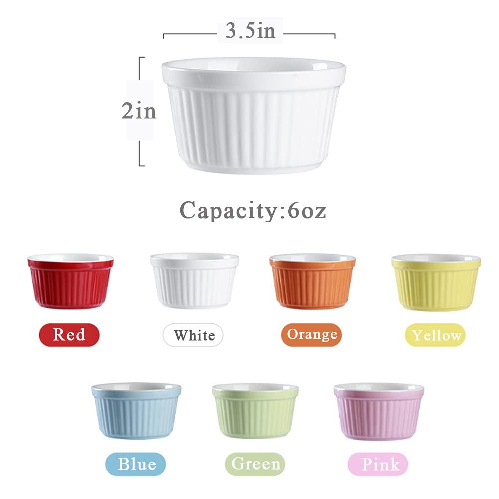 YAZYLIFE Ramekins 6oz Oven Safe,Creme Brulee Ramekins and Souffle Dishes,Porcelain Ramekin Baking Bowls,Dipping Sauce Dish.Pudding Cups,Set of 6,Colorful. (Colorful) - CookCave