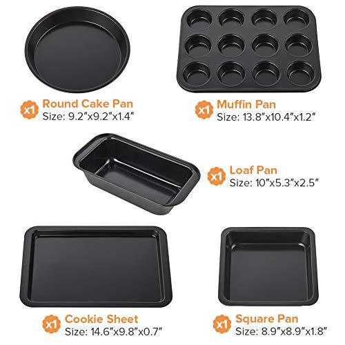 Nonstick Bakeware Set, 5 Pcs Bakeware Include Cookie Sheet, Loaf Pan, Square Pan, Round Cake Pan, 12 Cups Muffin Pan - CookCave