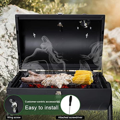 HaSteeL Portable Charcoal Grill, Small Folding Outdoor Grill, Mini Black Barbecue Grill with Thermometer, Compact Tabletop BBQ Grill for Camping Picnic Backyard Patio, 116 Square Inches & Screwdriver - CookCave