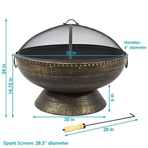 Sunnydaze 30-Inch Fire Pit Bowl with Spark Screen, Fireplace Poker, and Metal Grate - Black High-Temperature Paint Finish - CookCave