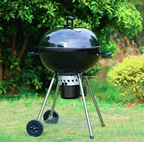 MFSTUDIO 22" Kettle Charcoal Grill, Porcelain-Enameled Lid and Bowl with Slide Out Ash Catcher for BBQ, Patio, Backyard, Picnic, Black - CookCave