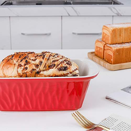 KOOV Ceramic Loaf Pan for Baking Bread, 9 x 5 inch Bread Pan, Rectangular Bread Loaf Pan, Ceramic Bakeware for Cooking, Home Kitchen, Bread Baking Pan Texture Series (Red) - CookCave