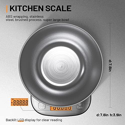 GRAM PRES Food Kitchen Scale Digital Weight Grams and Oz with IPX6 Waterproof，Professional Stainless Steel Digital Kitchen Food Scale 11lb/0.01oz with Bowl for Weight Loss Dieting Baking Cooking - CookCave