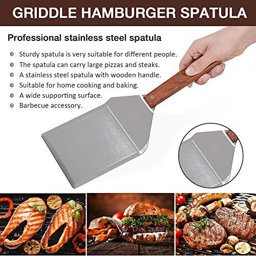 Pharamat Stainless Steel Griddle Hamburger Spatula with Strong Wooden Handle, 13.5 x 5 inches, Heavy Duty Spatula Turner with A Hook, Great for Pancake Flipper, Fish, Eggs, Burgers, Omelet and More - CookCave