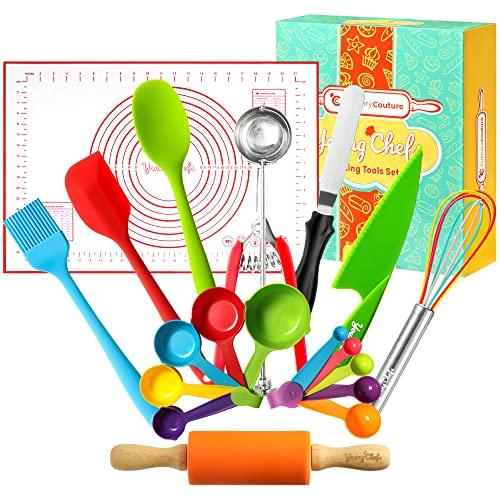 Young Chefs Cooking and Baking Set for Kids – 19 Pieces Real Kids Baking Set – Giftable Kids Baking Sets for Girls and Boys – Kids Cooking Set Real Tools - CookCave