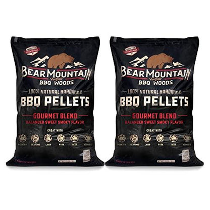 Bear Mountain 20 Pound Bag of Premium All Natural Low Moisture Hardwood Smoky Gourmet Blend Barbecue Smoker Pellets for Outdoor Grilling, 2 Pack - CookCave