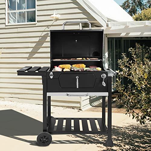 Royal Gourmet 24-Inch Charcoal Grill with Foldable Side Table, 490 Square Inches Heavy-duty BBQ Grill, Perfect for Outdoor Picnics Patio Garden and Backyard Grilling, Black,CD1824G - CookCave