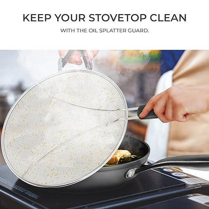 Frying Pans Nonstick - 10" Non Stick Frying Pan with Lid Splatter Screen - Lightweight Aluminum Fry Pan Skillet Includes Spatula - 2" Deep Egg Pan, PFAS-Free and PFOA Free, Dishwasher Safe, Oven Safe - CookCave