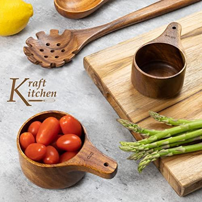 Kraft Kitchen Wooden Measuring Cups and Spoons Set - Wood Measuring Cups, Wooden Measuring Spoons Set, Wood Kitchen Accessories, Cute Measuring Cups, Measuring Set for Dry Ingredients - CookCave