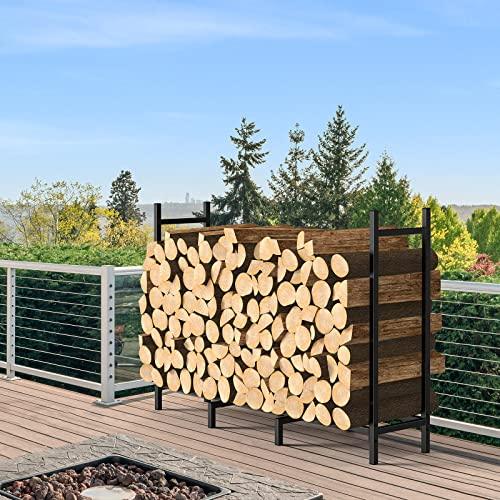 NANANARDOSO 4ft Firewood Rack Outdoor Fire wood Holder for Fireplace Wood Storage, Bottom Widening, Heavy Duty Fire Log Stacker Stand for Indoor Fireplace Metal Lumber Storage Carrier Organizer - CookCave