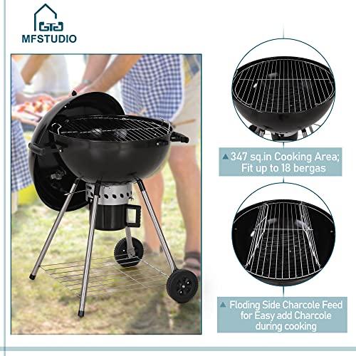 MFSTUDIO 22" Kettle Charcoal Grill, Porcelain-Enameled Lid and Bowl with Slide Out Ash Catcher for BBQ, Patio, Backyard, Picnic, Black - CookCave