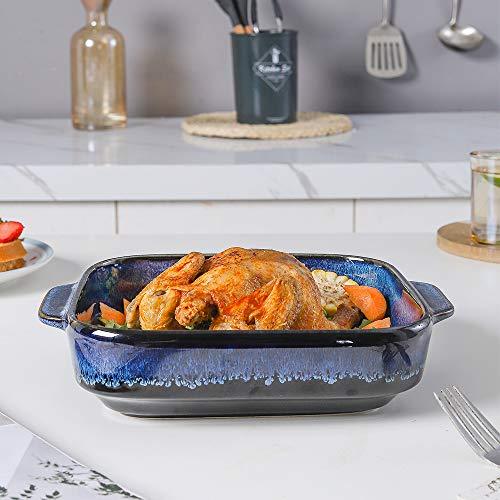 KOOV Ceramic Bakeware, 8x8 Baking Dish, Square Baking Pan, Ceramic Baking Dish, Brownie Pans for Cake Dinner, Kitchen, Reactive Glaze (Nebula Blue) - CookCave