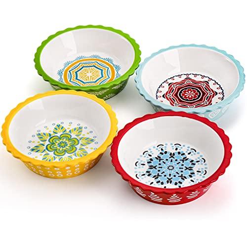 Coloch 4 Pack Ceramic Mini Pie Pan with Fluted Rim, 6 Inch Round Pie Plate Colorful Floral Pie Tins Tiny Serving Bowl for Dessert, Candies, Baking, Dishwasher and Microwave Oven Safe - CookCave