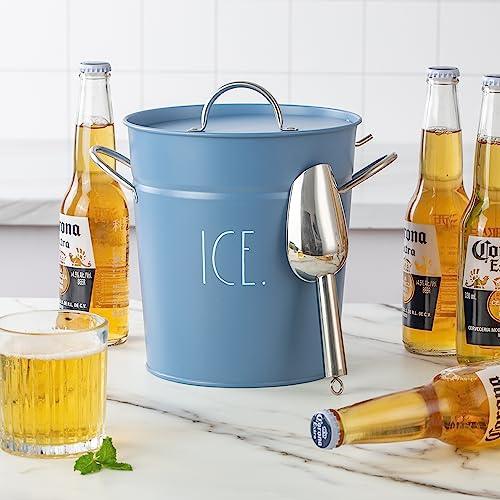 Rae Dunn Ice Bucket with Scoop - Stainless Steel Bucket with Handle, Lid and Ice Scooper - 4 Qt. Storage Bin for Ice Cubes for Bars, Parties, Backyard Barbeques, Picnics, and Camping (Blue) - CookCave