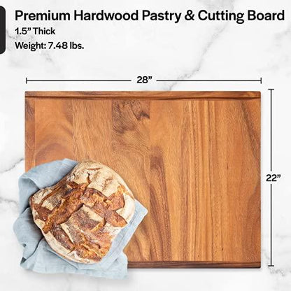 Villa Acacia Reversible Wood Pastry Board and Cutting Board with Lipped Edges, 28 x 22 x 1.5 Inches - CookCave