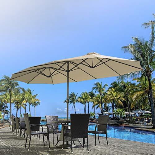 AECOJOY 15x9ft Double-Sided Patio Umbrella Outdoor Market Umbrella Large Sunbrella Table Umbrellas with Crank Air Vents for Deck Pool Patio (1.9" Pole,Beige) - CookCave