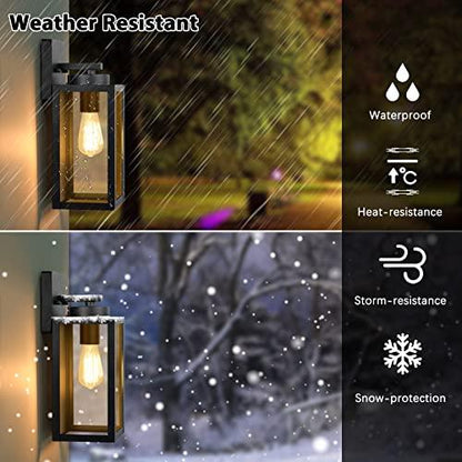 Outdoor Wall Light Fixtures, Exterior Waterproof Lanterns, Porch Sconces Wall Mounted Lighting with E26 Sockets & Glass Shades, Modern Matte Black Wall Lamps for Patio Front Door Entryway, 2-Pack - CookCave