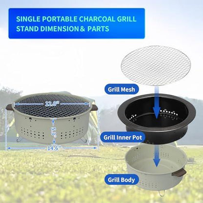 12 Inch Portable Charcoal Small/Mini Grill with folding legs for Outdoor Cooking Barbecue Camping BBQ - CookCave