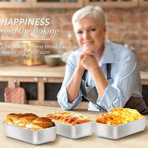 E-far Loaf Pan for Baking Bread, 9 x 5 Inch Stainless Steel Baking Loaf Pans, Metal Bakeware for Bread Meatloaf Cake Brownies, Healthy & Non Toxic, Easy Release & Dishwasher Safe - Set of 3 - CookCave