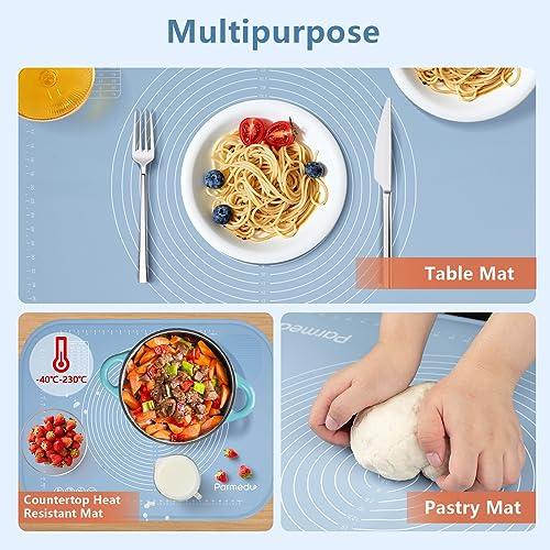 Parmedu Silicone Pastry Mat: 32"*24" Extra Large Non-stick Mat for Kneading with Storage Belt and Dough Cutter - Silicone Heatresistant Countertop Mat and Dough Rolling Mat for Making Pastry and Pasta - CookCave