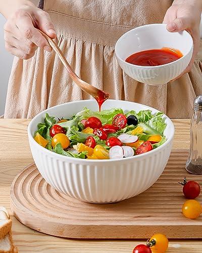 Hasense Ceramic Mixing Bowls of 3, Large Ribbed Nesting White Bowls 1.5/1/0.5 Qt For Kitchen, Cooking, Baking and Serving Prep Bowls for Salad, Pasta, Modern Space Saving Dishes for Kitchen - CookCave